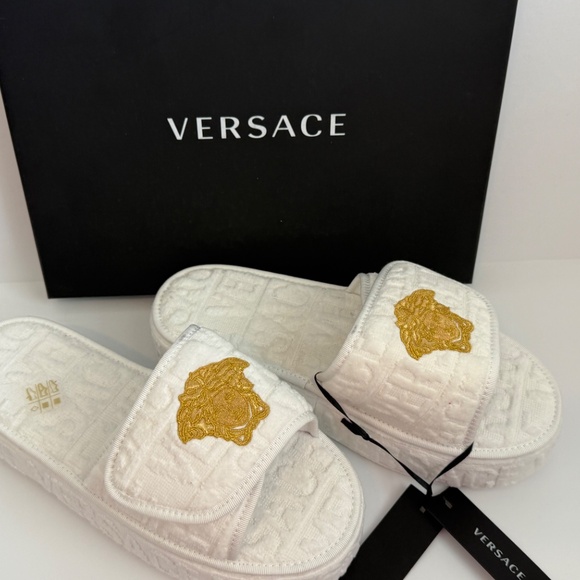 Versace White Medusa Head Fabric platform slippers new / pick size Variety - Picture 11 of 16